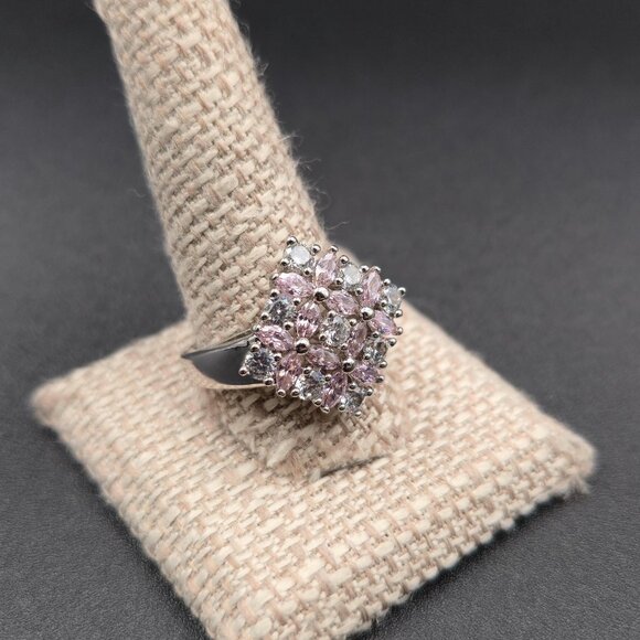 Size 11.75 Sterling Silver Pink And Clear Cubic Zirconia Gems Ring A6450 - Picture 3 of 9